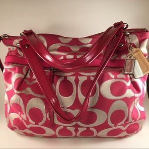 Coach Silver Fuchsia Poppy Signature Tote